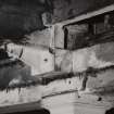 Glasgow, 13-23 Tradeston Street, Randolph & Elder Engine Works, interior.
View of West range roof truss, detail of fixing bracket and tie bolt through foot of truss on inner runner beam.