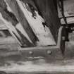 Glasgow, 13-23 Tradeston Street, Randolph & Elder Engine Works, interior.
View of East range, third floor, cradle castins supportingends of longitudinal beams where these coincide with cross beams of galleries of central section.