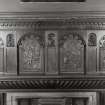 Second floor, library, carved overmantel, detail