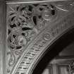 Ground floor, bar (former drawing room), archway above inglenook fireplace, decorative woodwork, detail