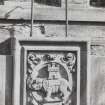 West elevation - armorial panel and bell-mounting