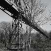 Blantyre, Station Road, David Livingstone Memorial Footbridge
Oblique view from SW of W pier and cantilever of bridge, and under side of deck