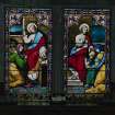 Interior. Ground floor SE aisle detail of Moncreiff Memorial stained glass window of The Baptism of Christ