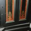 Interior.
Detail of former dining room stencilled window shutters.