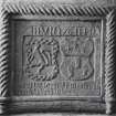Detail of armorial panel on N wall on ground floor.
