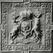 Interior.
Detail of armorial panel in plaster ceiling.