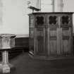 Interior.
Detail of pulpit and font.