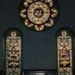 Interior. Detail of transept stained glass windows