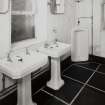 Main Offices: view of Executive Toilet, showing Shanks stall urinal and pedestal wash-hand basin (lavatory)