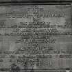 Detail of memorial plaque on South face of base inscribed "ERECTED BY THE COUNTY OF RENFREW TO THE MEMORY OF THE RIGHT HONORABLE ROBERT WALTER 11th LORD BLANTYRE....23rd SEPTEMBER 1830"