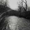 View of river embankment on Black Cart River at entrance to lade.