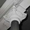 Interior.
Detail of column capital in panelled room on first floor.