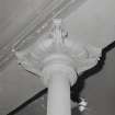 Interior.
Detail of column capital in panelled room on first floor.