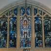 Interior, detail of E chancel stained glass window The Kerr Memorial by Gordon Webster 1936