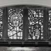 Interior, detail of S aisle stained glass window by Sadie McLellan