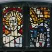 Interior, detail of S aisle stained glass window by Sadie McLellan