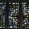 Interior, detail of S aisle stained glass window by Sadie McLellan