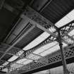 Paisley, Gilmour Street, Railway Station
Detailed view of cast-iron columns and lattice-steel beams supporting the central portion of canopy above the island platform (Platforms 2 and 3)