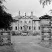 View of Newhailes House from south west through gatepiers.