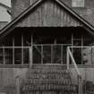 Detailed view from S of water wheel house and low-breast water wheel, 15 ft diameter, located on S side of mill.