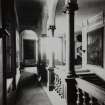 Copy of historic photographic view of corridor off stairway, Cortachy Castle.