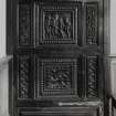 Interior.
Detail of carved door in first floor drawing room made up from different panels of historic carving.