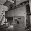 Interior.
View of Mill Room showing detail of upper section of malt mill hopper.
