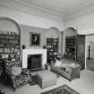 Interior.  Ground floor, view of library.