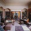 Interior.  Ground floor, view of library showing enfilade of S flank apartments.