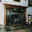 Interior.  Ground floor, dining room, detail of fireplace area.