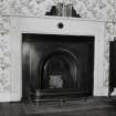 Interior.  View of specimen fireplace.