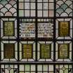 Interior.
Detail of stained glass window WWI Memorial given by the women of the parish.