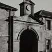 Detail of entrance and clock belfry.