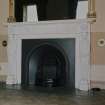 Interior. Drawing room Detail of white marble fireplace with caryatids and freize