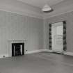 Interior. First floor View of a bedroom showing marble fireplace