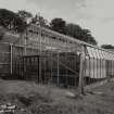 General view of glasshouse and wall from W