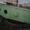 Detail showing cast-iron 'Dundee Harbour' crest on footbridge