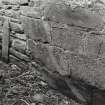 Detail of ashlar stonework of water wheel pit, bearing marks from water wheel