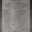 Interior. Patients dining room. Detail of memorial plaque with inscription "Poorhouse Hospital. Erected 1891-93. Under the Supervision of the Works Committee of the Parochial Board Composed on the Opening of the Hospital of the Following Named Members [...] W.Alexander Architect"
