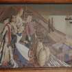 Detailed view of mural in Foyer of offices, painted by GH Scales in 1950, and depicting the industries of Scotland.