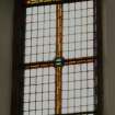 Interior.  Detail of stained glass window.