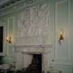 Interior. 1st floor. Dining room. Detail of fireplace and overmantle