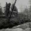 View from E of NE side of mill, partly obscured by trees, with Lornty Burn in foreground