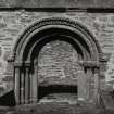 Collace, Old Parish Church.
Detail of restored 12th-13th century S doorway re-erected S front of Dunsinnan aisle