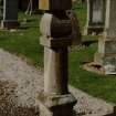 Inscribed sundial at E end of burial-ground, looking NW.