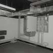 Interior view of 'Scottish Office bunker', national civil and military command and control centre, showing telephone switchboard and air ventilation trunking.