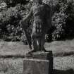 Fingask Castle, statuary.
General view of sculpture in grounds showing male figure in highland dress.