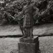 Fingask Castle, statuary.
General view of "Bonnie Prince Charlie" statue adjacent to garden hut.