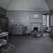 Interior.
View of second floor bedroom complete with Lorimer furniture in old house.