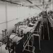 Bottling Hall: Vat Room, view from NE showing some of 19 glass-lined steel vats.  Demineralised water is added at this stage to bring the alcohol down to bottle strength and carmel added to give the whisky colour.  Photographed 27 January 1994